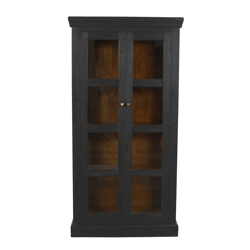 Pemberly Row 2-Door Mango Solid Wood Tall Glass Cabinet in Charcoal