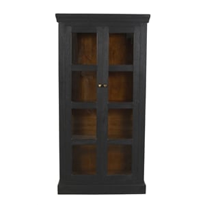 Pemberly Row 2-Door Mango Solid Wood Tall Glass Cabinet in Charcoal