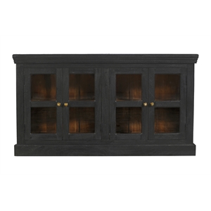 Pemberly Row 4-Door Mango Solid Wood & Glass Sideboard in Charcoal Gray