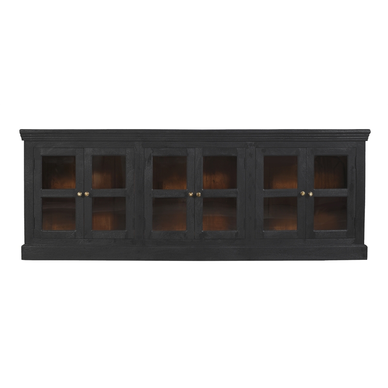 Pemberly Row 6-Door Mango Solid Wood & Glass Sideboard in Charcoal Gray