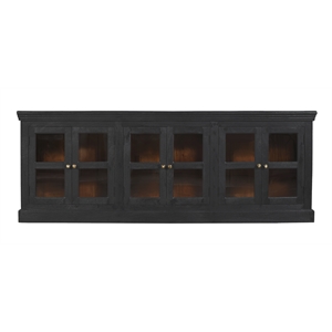 Pemberly Row 6-Door Mango Solid Wood & Glass Sideboard in Charcoal Gray