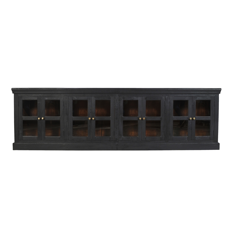 Pemberly Row 8-Door Mango Solid Wood & Glass Sideboard in Charcoal Gray