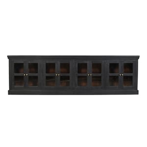 Pemberly Row 8-Door Mango Solid Wood & Glass Sideboard in Charcoal Gray