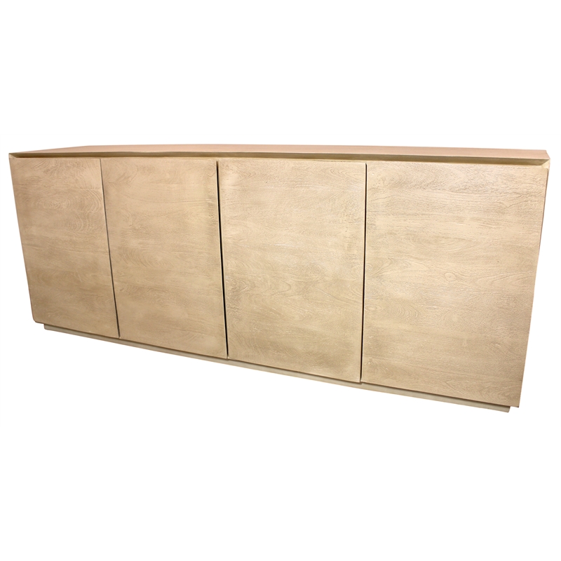 Pemberly Row 4-Door Solid Mango Wood Sideboard in Stone Natural Finish