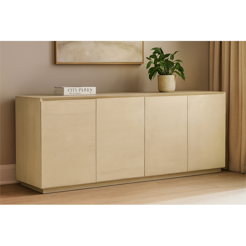 Pemberly Row 4-Door Solid Mango Wood Sideboard in Stone Natural Finish