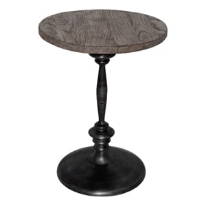 Pemberly Row 16&quot Round Solid Oak Wood Side Table with Cast Iron Pedestal