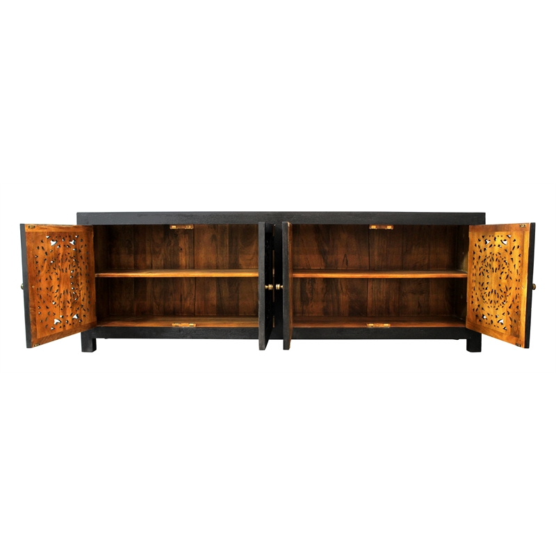 Pemberly Row 4-Door Solid Mango Wood Media Cabinet in Charcoal Grey