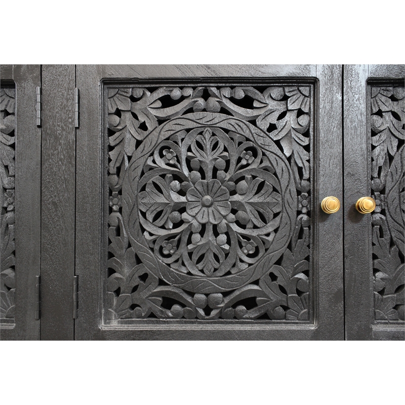 Pemberly Row 4-Door Solid Mango Wood Media Cabinet in Charcoal Grey