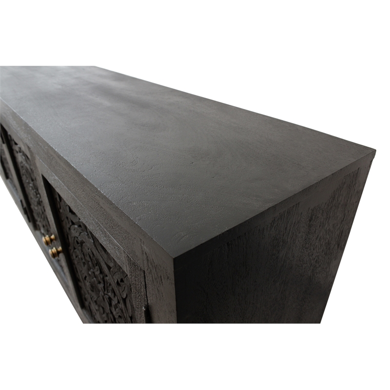 Pemberly Row 4-Door Solid Mango Wood Media Cabinet in Charcoal Grey