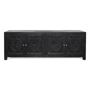 Pemberly Row 4-Door Solid Mango Wood Media Cabinet in Charcoal Grey
