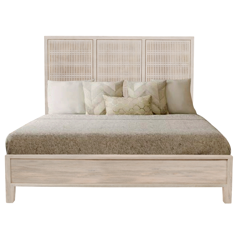 Pemberly Row Eastern King Solid Mango Wood Bed in Brushed Ivory Finish