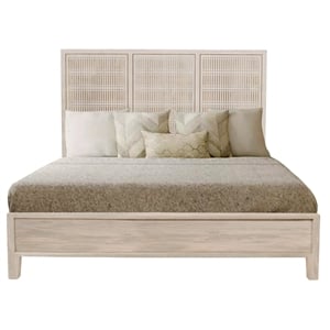 Pemberly Row Eastern King Solid Mango Wood Bed in Brushed Ivory Finish