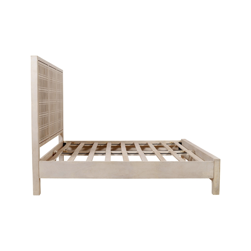 Pemberly Row Eastern King Solid Mango Wood Bed in Brushed Ivory Finish