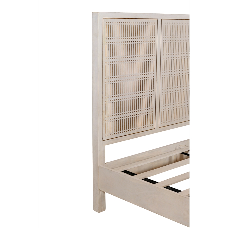 Pemberly Row Eastern King Solid Mango Wood Bed in Brushed Ivory Finish