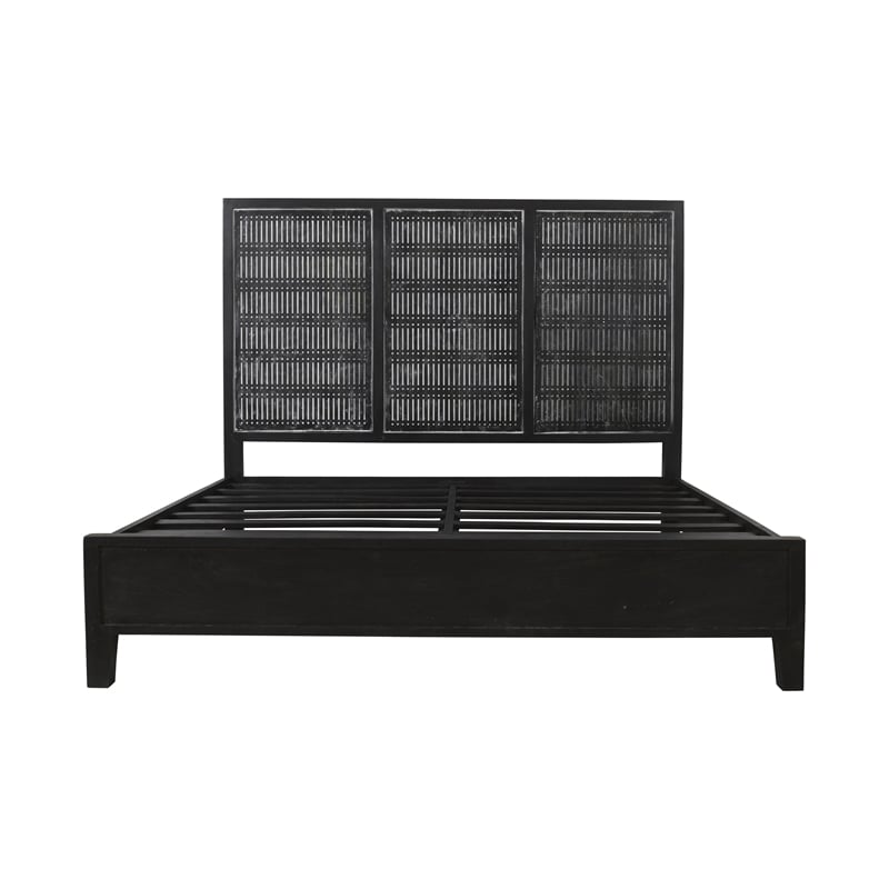 Pemberly Row Eastern King Solid Mango Wood Bed in Antique Brown Finish