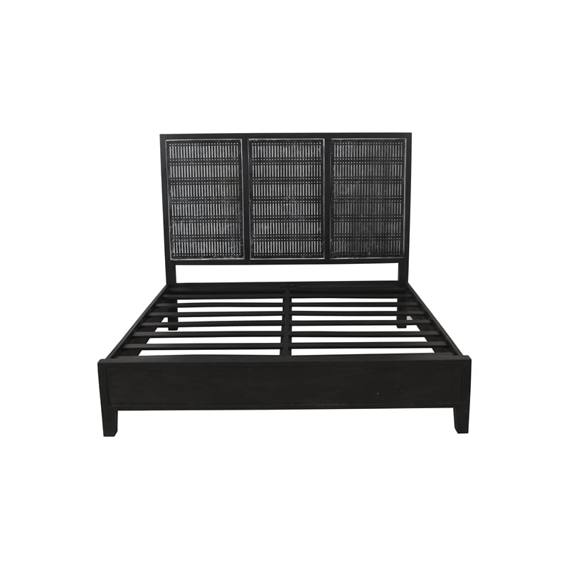 Pemberly Row Eastern King Solid Mango Wood Bed in Antique Brown Finish
