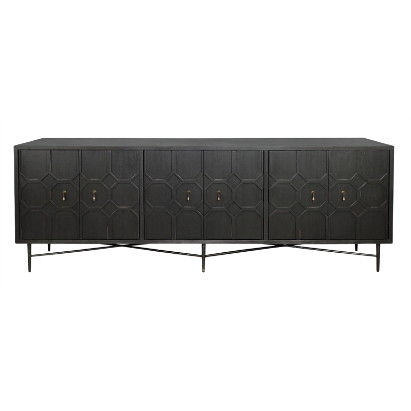 Pemberly Row 6-Door Recycled Pine Wood Sideboard with Iron Base