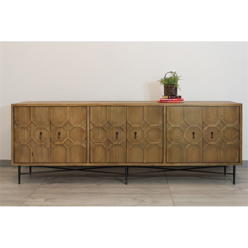 Pemberly Row 6-Door Recycled Pine Wood Sideboard in Natural Finish