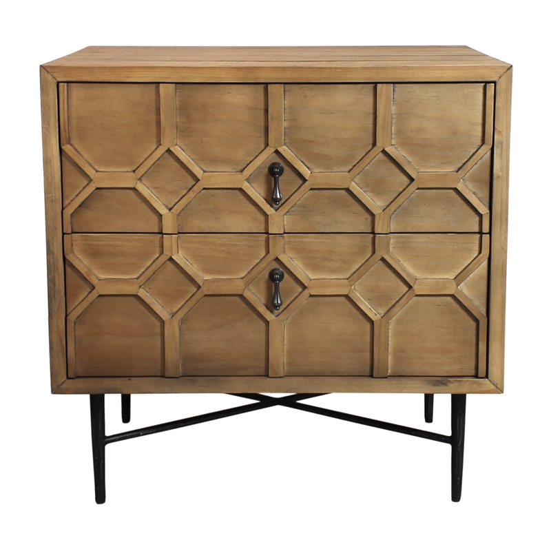 Pemberly Row 2-Drawer Recycled Pine Wood Nightstand in Natural Finish