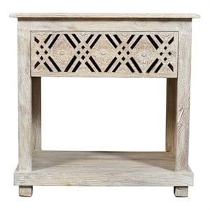 Pemberly Row 1-Drawer Solid Mango Wood Nightstand in Distressed White