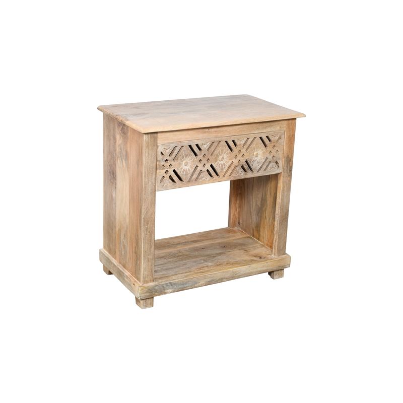 Pemberly Row 1-Drawer Solid Mango Wood Nightstand with Metal Glides in Natural