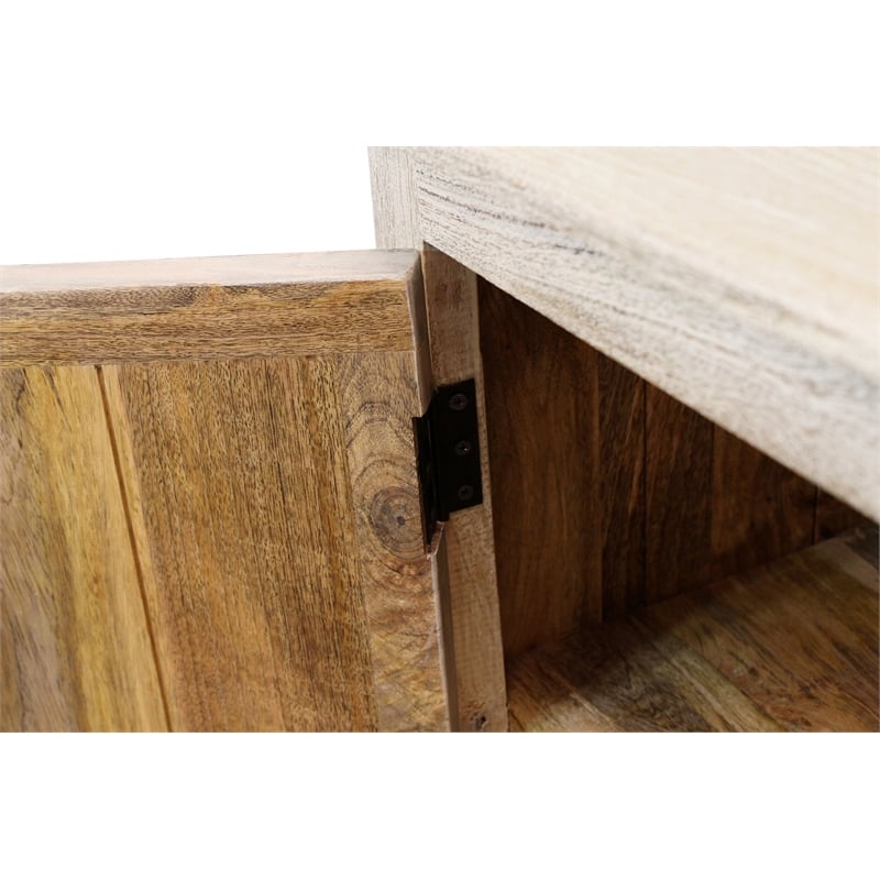 Pemberly Row Solid Mango Wood Nightstand with Drawer in Distressed White