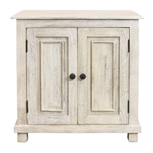 Pemberly Row Solid Mango Wood Nightstand with Drawer in Distressed White