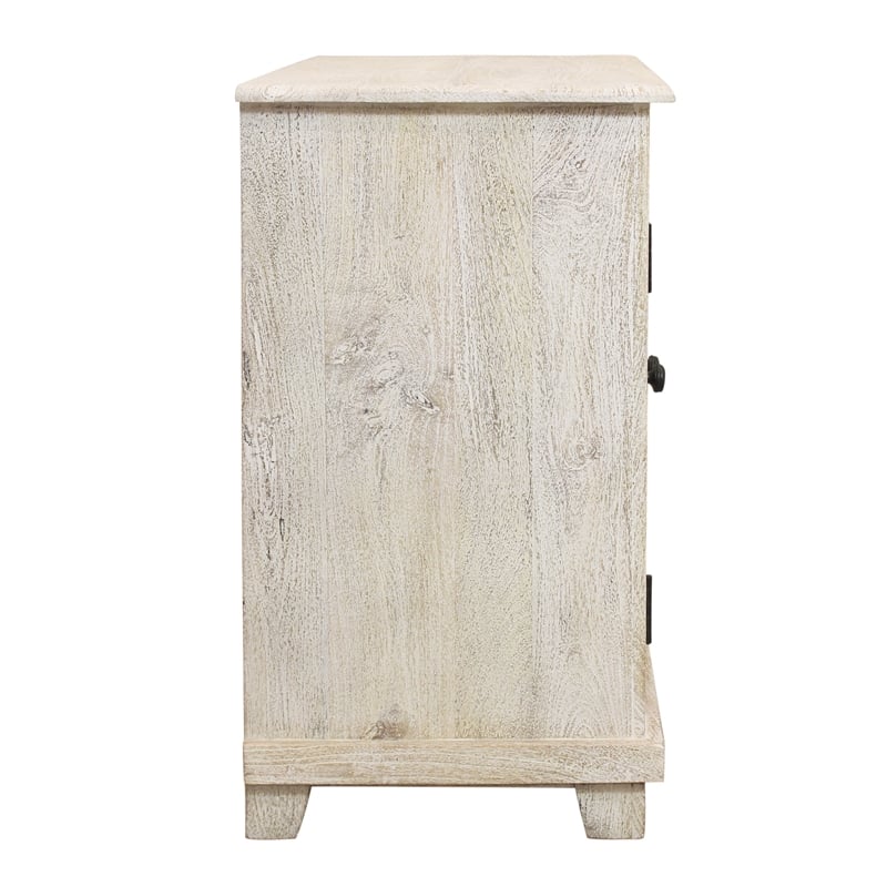 Pemberly Row Solid Mango Wood Nightstand with Drawer in Distressed White