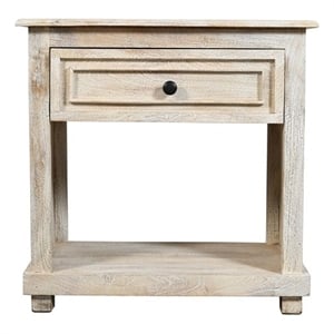 Pemberly Row 1-Drawer Solid Mango Wood Nightstand in Distressed White