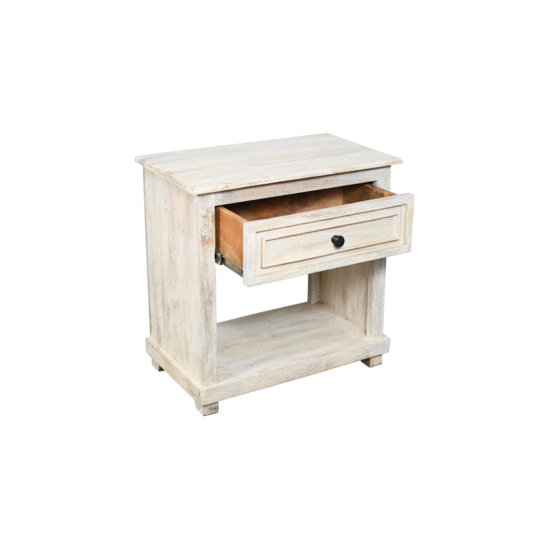 Pemberly Row 1-Drawer Solid Mango Wood Nightstand in Distressed White