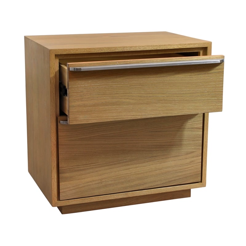 Pemberly Row 2-Drawer Oak Wood Nightstand with Metal Handles in Natural