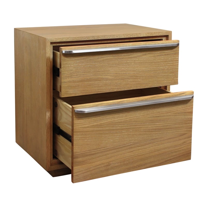 Pemberly Row 2-Drawer Oak Wood Nightstand with Metal Handles in Natural