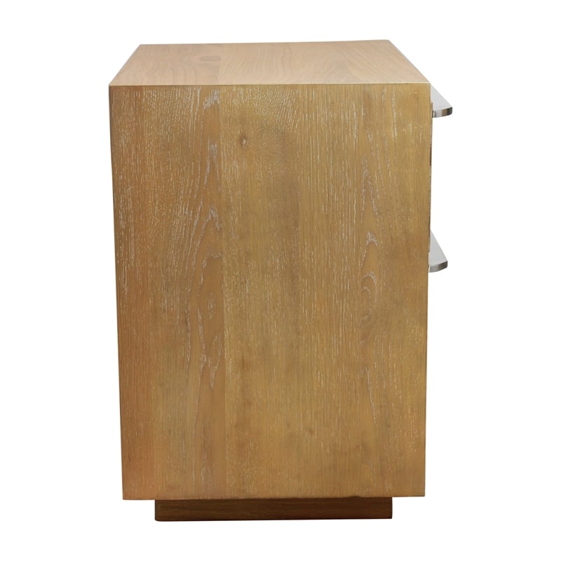 Pemberly Row 2-Drawer Oak Wood Nightstand with Metal Handles in Natural