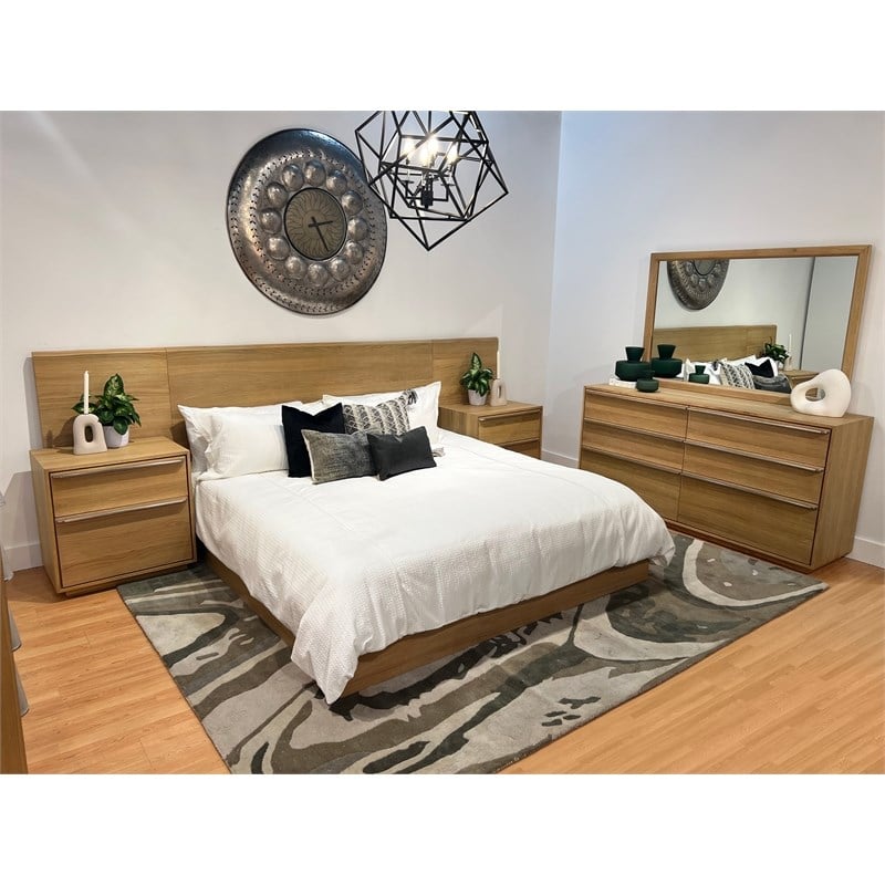 Pemberly Row Oak Wood Platform California King Bed with Wings in Natural