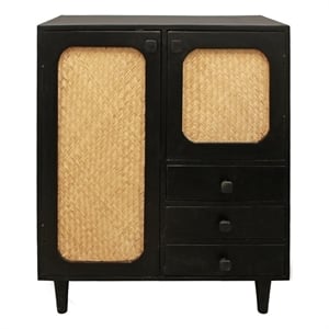 Pemberly Row Solid Mango Wood and Cane 3-Drawer 2-Door Sideboard in Brown