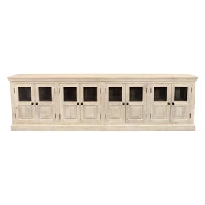 Pemberly Row 118&quot 8-Door Mango Wood Sideboard with Glass in Distressed White