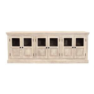 Pemberly Row 93&quot 6-Door Mango Wood Sideboard with Glass in Distressed White