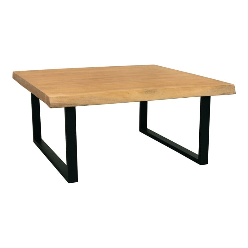 Pemberly Row Solid Acacia Wood Live Edge Square Coffee Table in Natural
