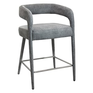 Pemberly Row 35&quot Comfy Cushioned Metal Counter Chair in Dark Gray Linen