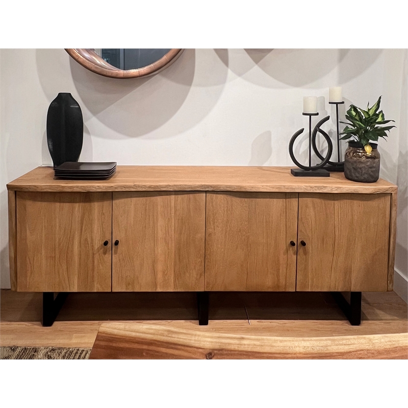 Pemberly Row Solid Acacia Wood Live Edge Credenza Sideboard in Natural