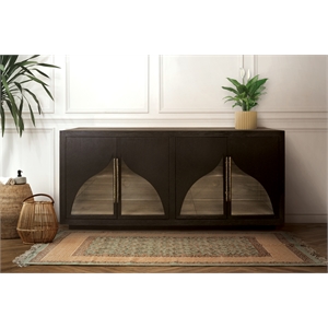 Pemberly Row 4-Door Solid Oak Wood Sideboard in Dark Brown Finish