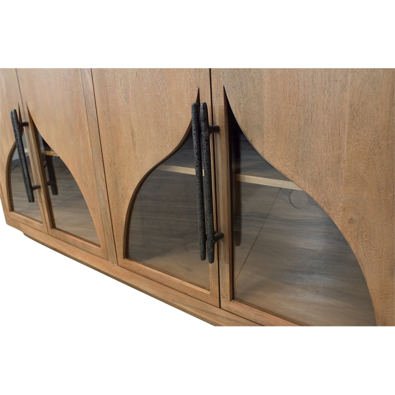Pemberly Row 4-Door Solid Acacia Wood Sideboard in Natural Finish