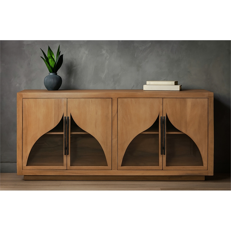 Pemberly Row 4-Door Solid Acacia Wood Sideboard in Natural Finish