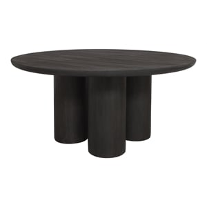 Pemberly Row 63&quot Solid Mango Wood Round Dining Table in Dark Brown