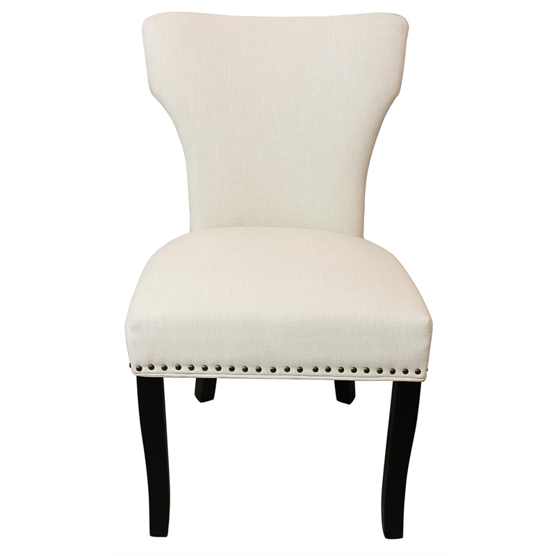 Pemberly Row Linen Fabric Side Chair in Ivory with Antique Brown (Set of 2)