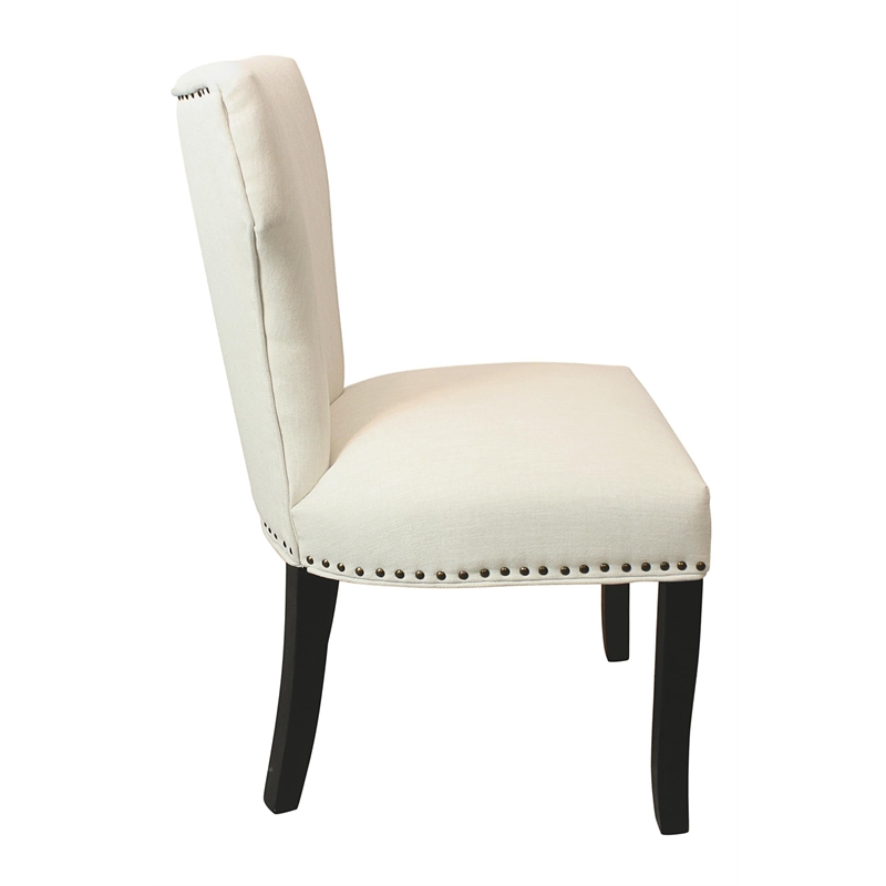Pemberly Row Linen Fabric Side Chair in Ivory with Antique Brown (Set of 2)
