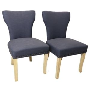 Pemberly Row Linen Fabric Side Chair in Blue with Natural Legs (Set of 2)