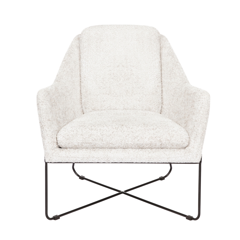 Pemberly Row Lounge Chair in Boucle Ivory Fabric with Toughened Iron Frame