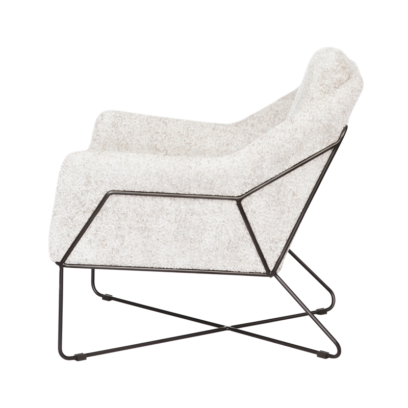 Pemberly Row Lounge Chair in Boucle Ivory Fabric with Toughened Iron Frame