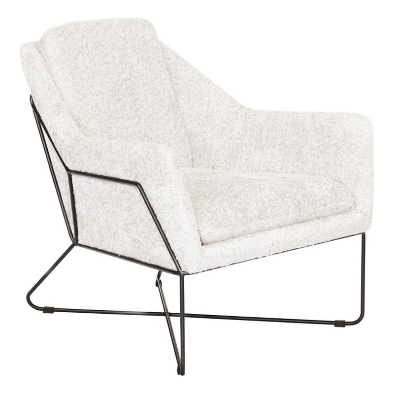 Pemberly Row Lounge Chair in Boucle Ivory Fabric with Toughened Iron Frame
